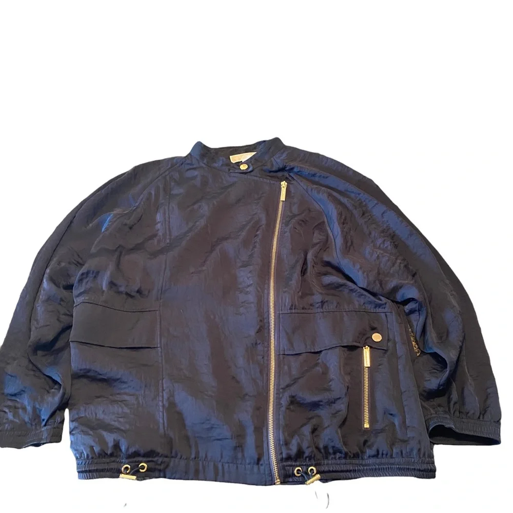MICHAEL KORS lightweight oversized zip front jacket with gold hardware bomber - Picture 2 of 11